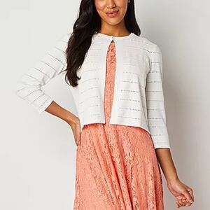 Danny & Nicole Womens 3/4 Sleeve Ivory/White Shrug - Size L